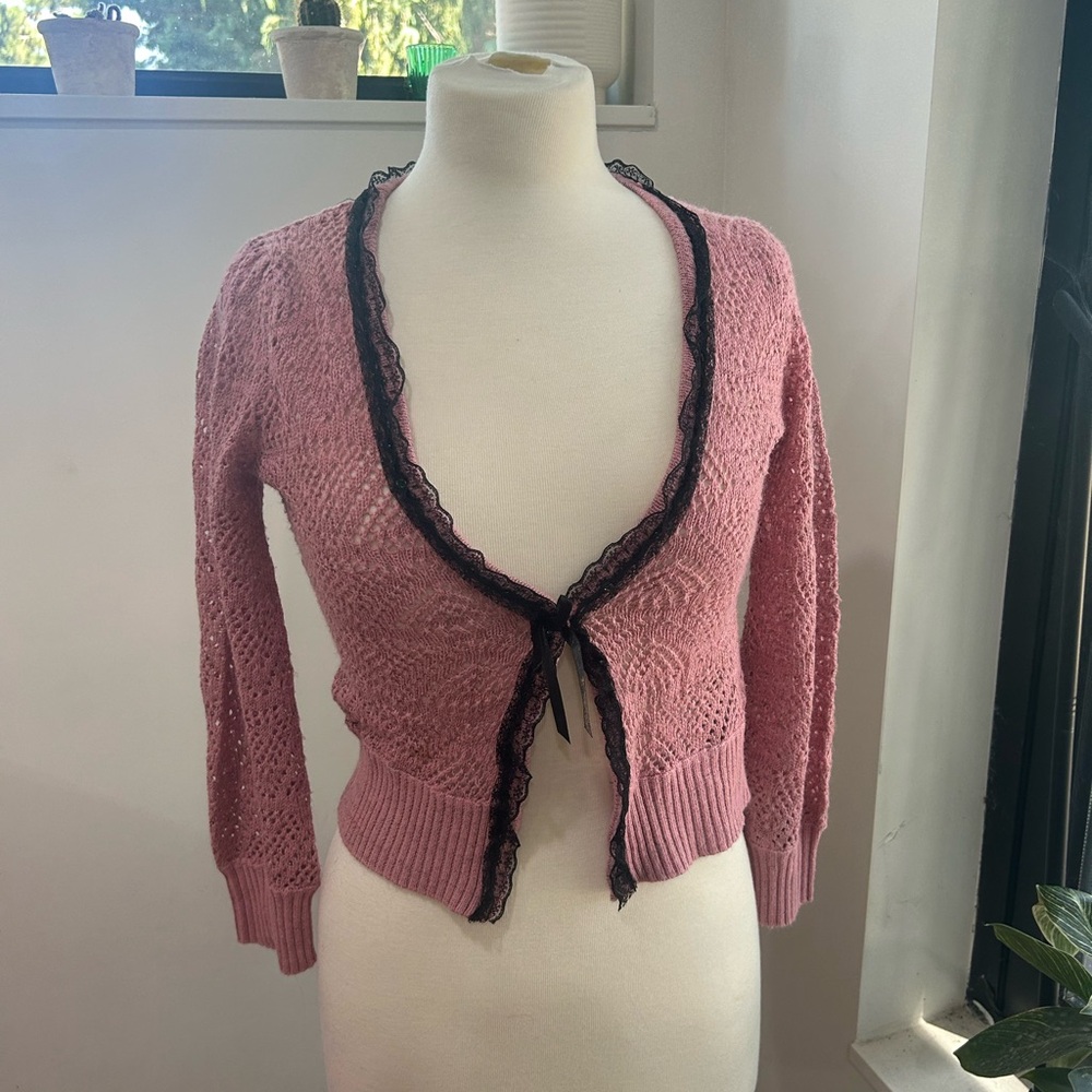 Pink and Black V-Neck Cardigan Sweater (kids large, fits like small regular)